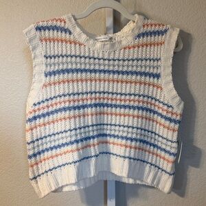 Altar State Striped Knit Sweater Vest Women L White Blue Coral Sleeveless